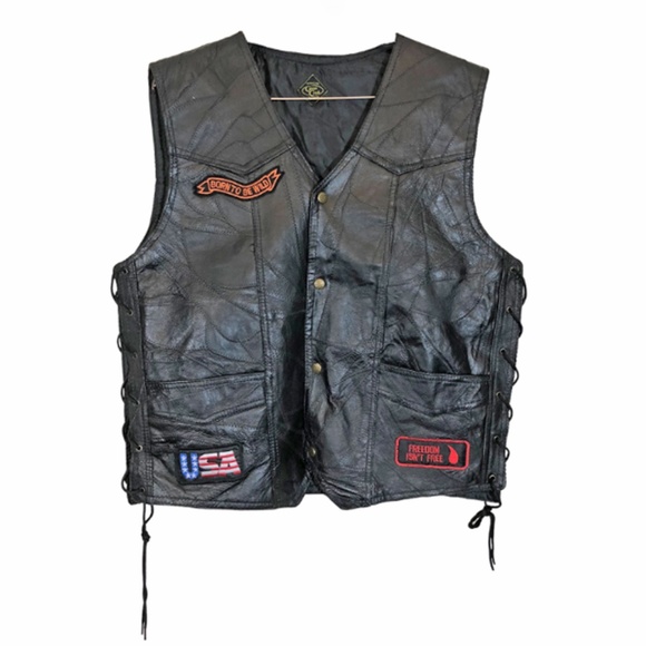 MOTORCYCLE Black Leather Eagle Vest Men's Size L